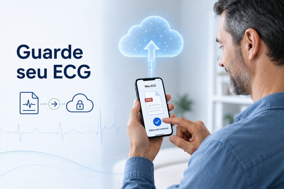 Guarde seu ECG em PDF na nuvem para consultas futuras e emergências