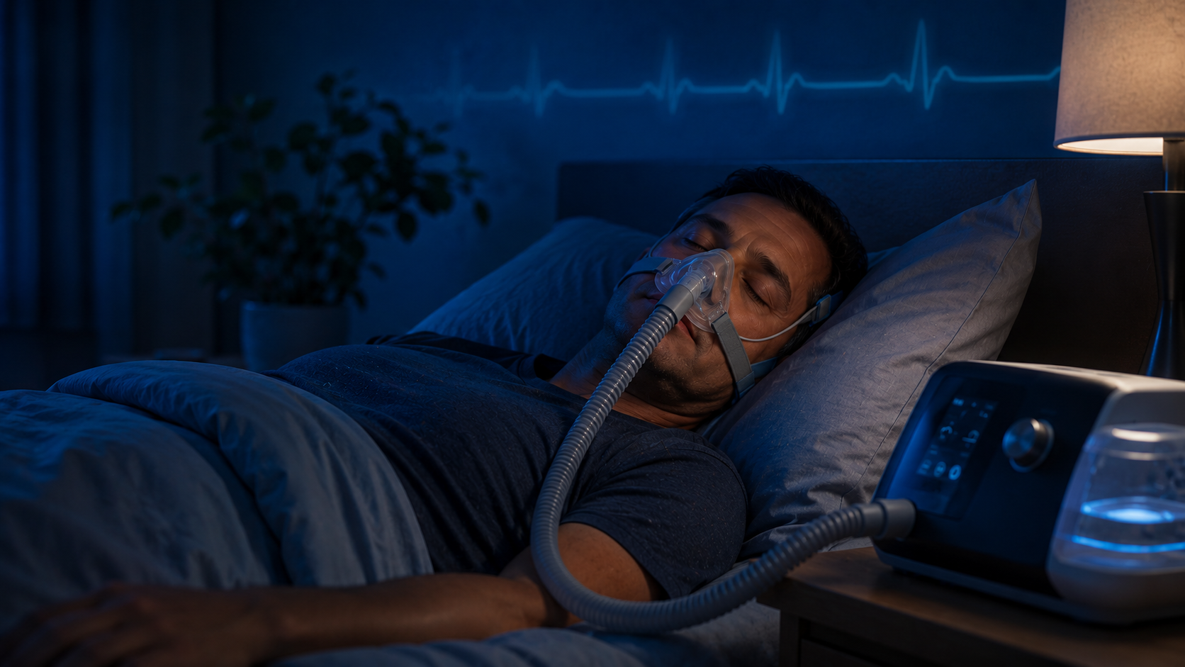 Paciente usando CPAP — tratamento da apneia do sono